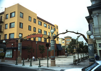 Main entryway to Transit Village Plaza
